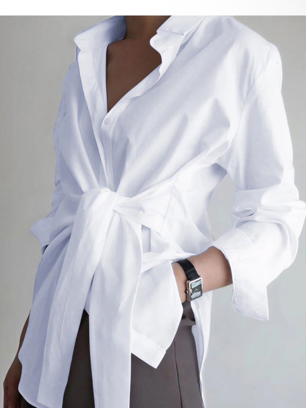 Commense White Tie-Waist Button Down Shirt. Size Large. NWT